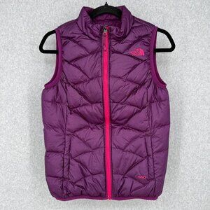 The North Face Girls 550 Fill Vest Size L Pink Purple Reversible Down Puffer
